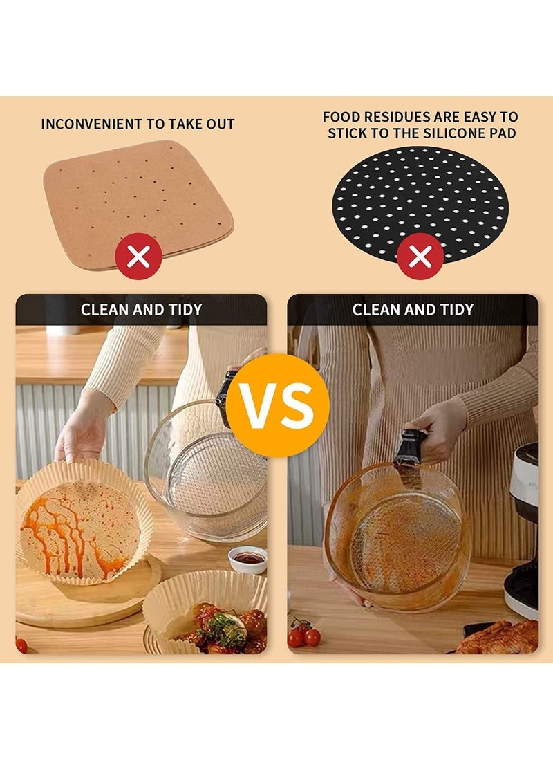 Haidue - 100Pcs 7.8Inch Air Fryer Liners Greaseproof Nonstick Round Parchment Papers with 100 Transparent Gloves - Image 1