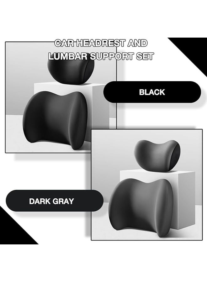 Black Car Headrest and Lumbar Support Cushion Kit for Driving Fatigue Relief - Image 3