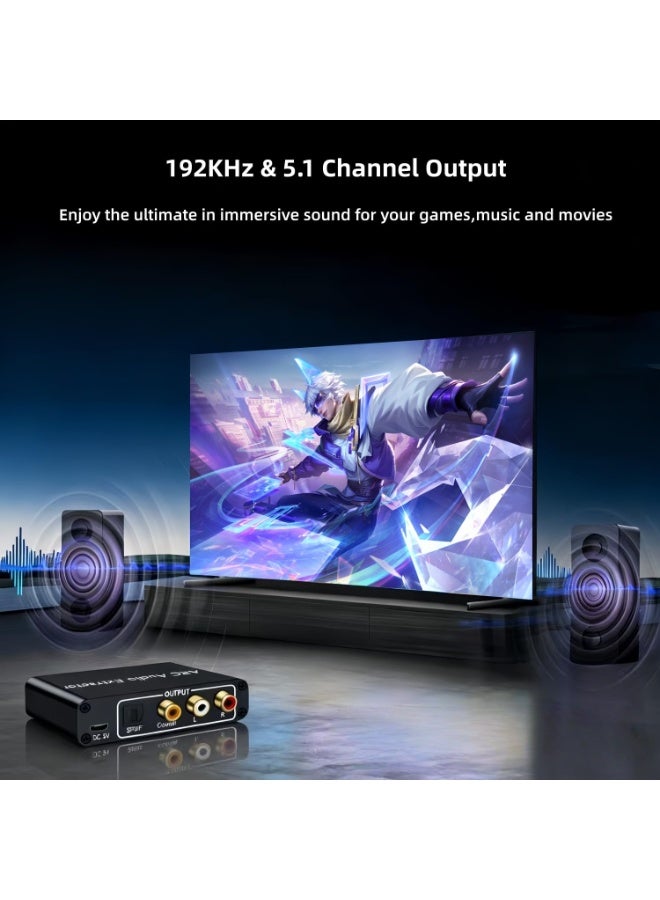 VKL HDMI ARC Audio Extractor, 192KHz HDMI ARC Audio Adapter Converter Splitter to Optical TOSLINK SPDIF + RCA L/R+ Coaxial and Analog 3.5mm Stereo for Soundbar HDTV Speaker Headphones Amplifier - Image 4
