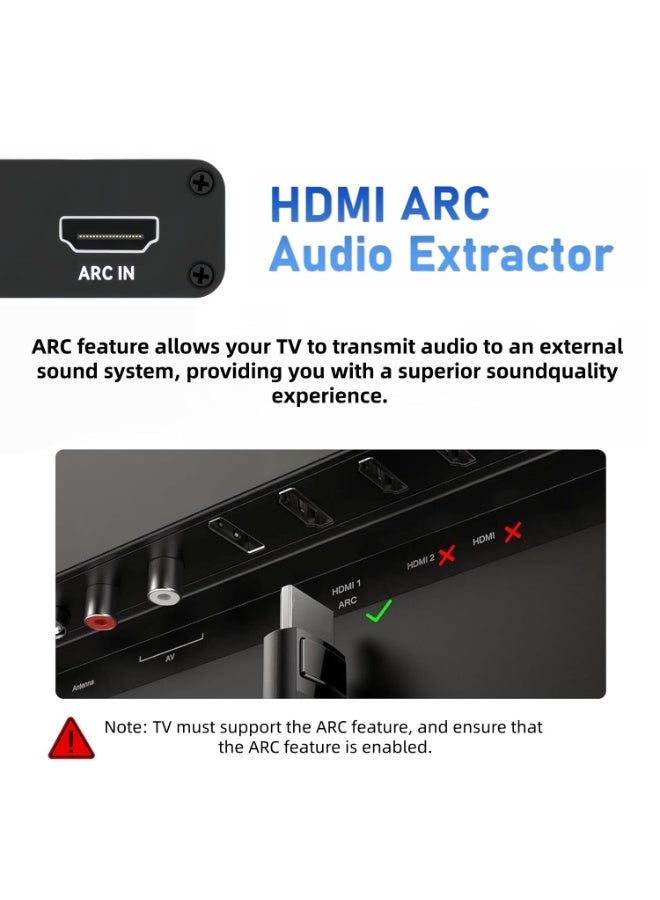VKL HDMI ARC Audio Extractor, 192KHz HDMI ARC Audio Adapter Converter Splitter to Optical TOSLINK SPDIF + RCA L/R+ Coaxial and Analog 3.5mm Stereo for Soundbar HDTV Speaker Headphones Amplifier - Image 2