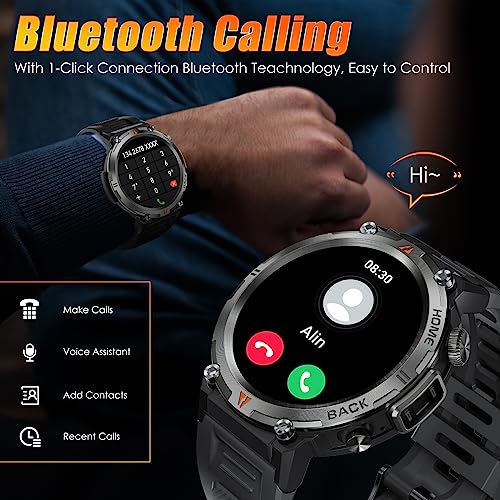 EIGIIS Military Smart Watch for Men Tactical Rugged with Bluetooth Call Flashlight 1.45'' Big Screen Fitness Tracker Heart Rate Sleep Monitor Waterproof Sports Smartwatch iPhone Android Black - Image 4