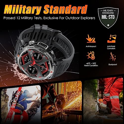 EIGIIS Military Smart Watch for Men Tactical Rugged with Bluetooth Call Flashlight 1.45'' Big Screen Fitness Tracker Heart Rate Sleep Monitor Waterproof Sports Smartwatch iPhone Android Black - Image 5