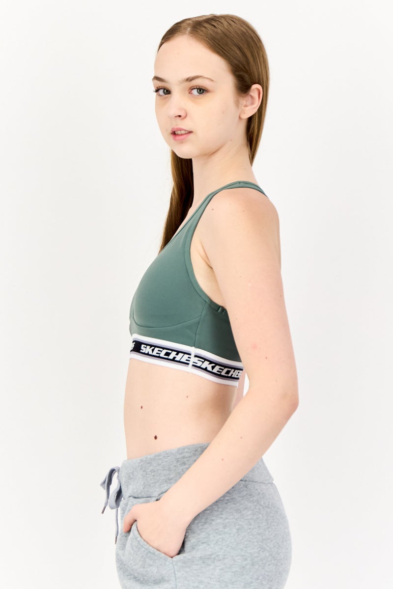 SKECHERS Women Brand Logo Padded Sports Bra, Sage Green - Image 3