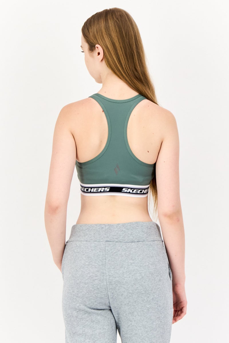 SKECHERS Women Brand Logo Padded Sports Bra, Sage Green - Image 4