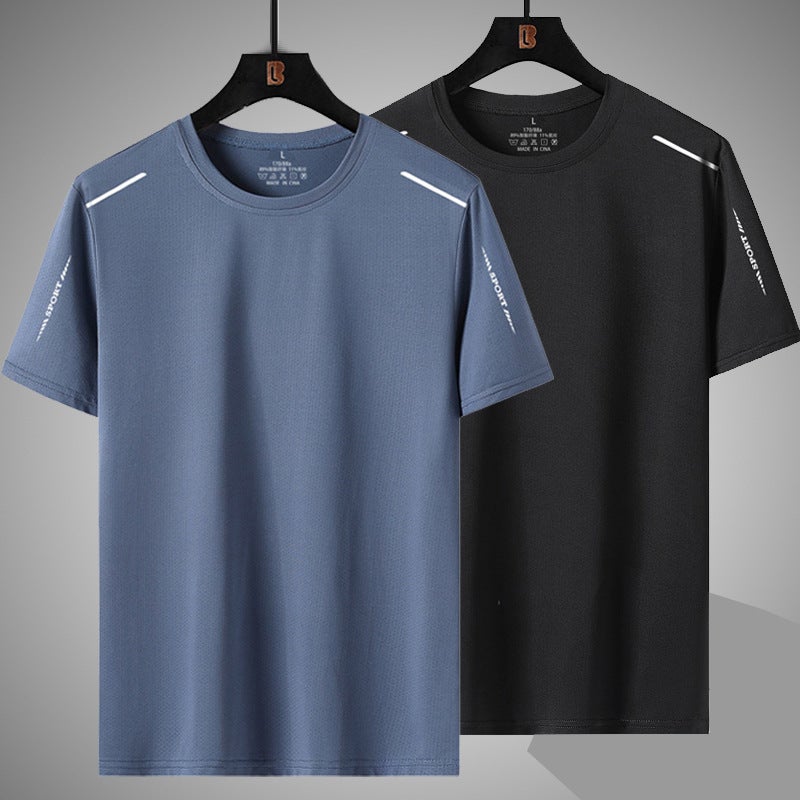 Summer Casual Round Neck Short-Sleeved T-Shirt Men'S Ice Silk Sliding Material Half-Sleeved Loose Plus Size Youth Slim-Fit T-Shirt Breathable - Image 3