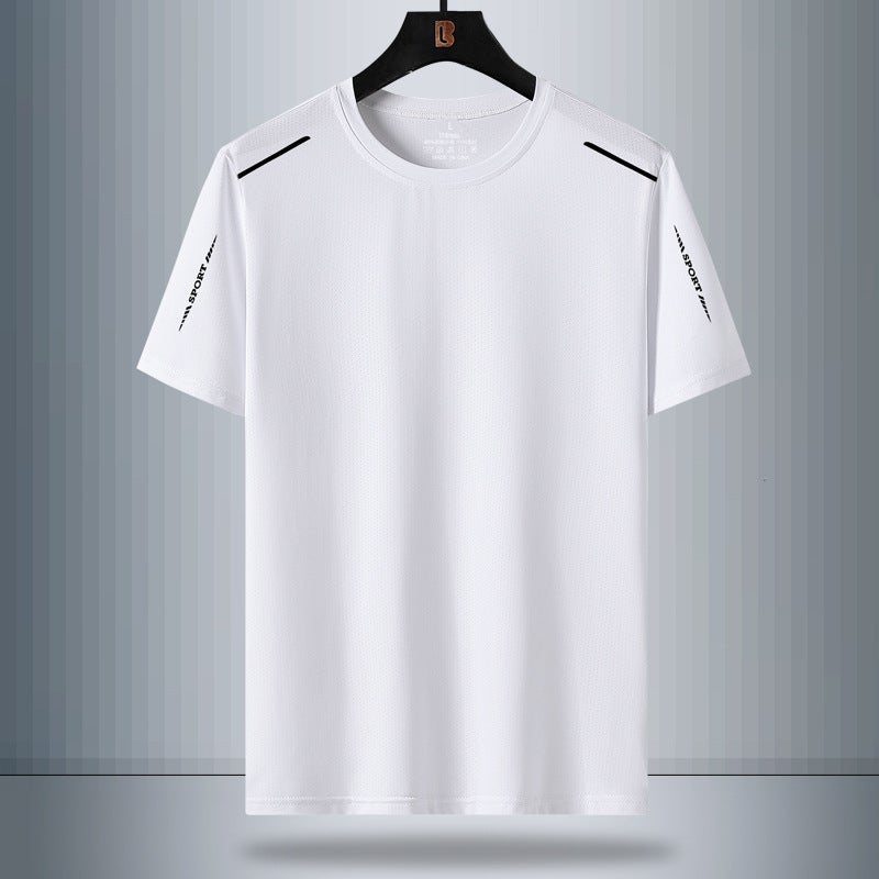 Summer Casual Round Neck Short-Sleeved T-Shirt Men'S Ice Silk Sliding Material Half-Sleeved Loose Plus Size Youth Slim-Fit T-Shirt Breathable - Image 1