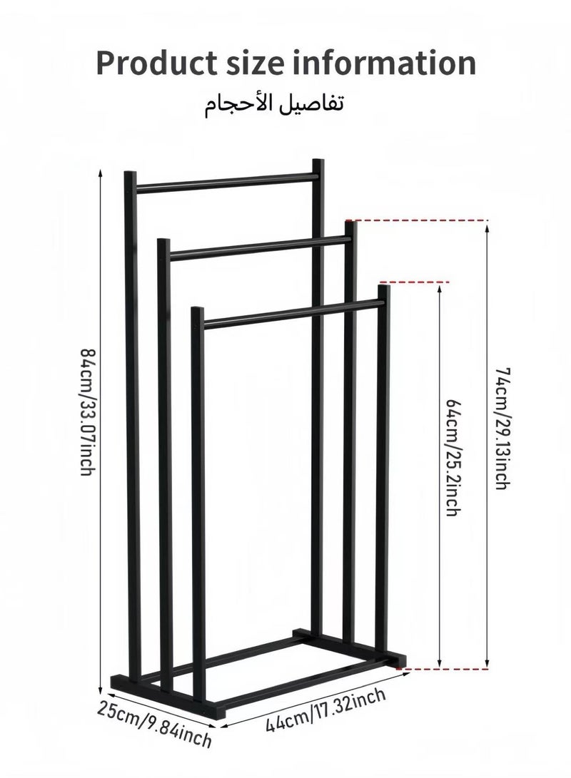 نايزان رف مناشف معدني قابل للطي ثلاثي الطبقات ذو سعة كبيرة ومستقل، رف مناشف عريض مع رف تجفيف، رف مناشف مطلي بمضاد للصدأ على شكل سلم، رف مناشف معدني متين، رف مناشف كبير جدًا، رف تجفيف، رف تخزين للحمام، مناسب للحمامات، بجانب أحواض الاستحمام، حول حمامات السباحة الخارجية، وحمامات السباحة الداخلية (أسود) - Image 3