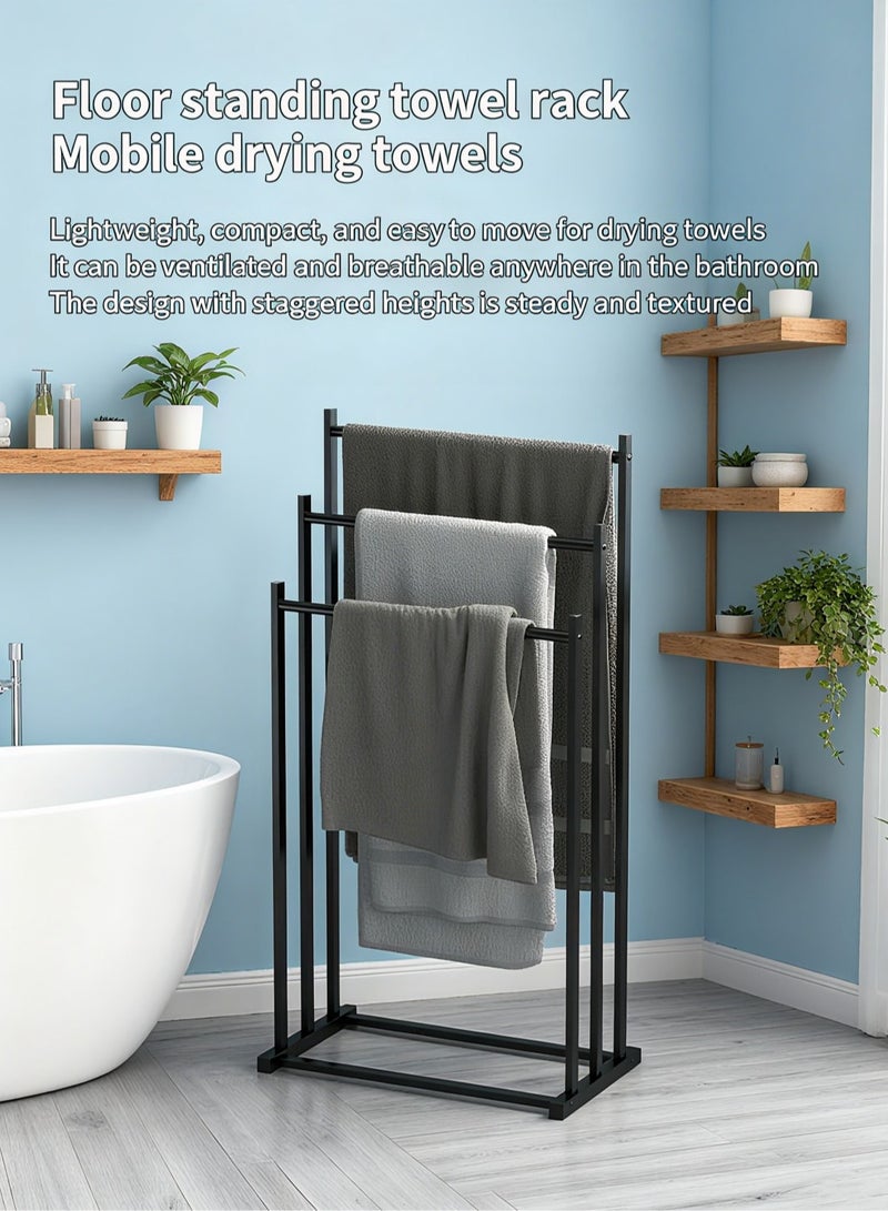 نايزان رف مناشف معدني قابل للطي ثلاثي الطبقات ذو سعة كبيرة ومستقل، رف مناشف عريض مع رف تجفيف، رف مناشف مطلي بمضاد للصدأ على شكل سلم، رف مناشف معدني متين، رف مناشف كبير جدًا، رف تجفيف، رف تخزين للحمام، مناسب للحمامات، بجانب أحواض الاستحمام، حول حمامات السباحة الخارجية، وحمامات السباحة الداخلية (أسود) - Image 5