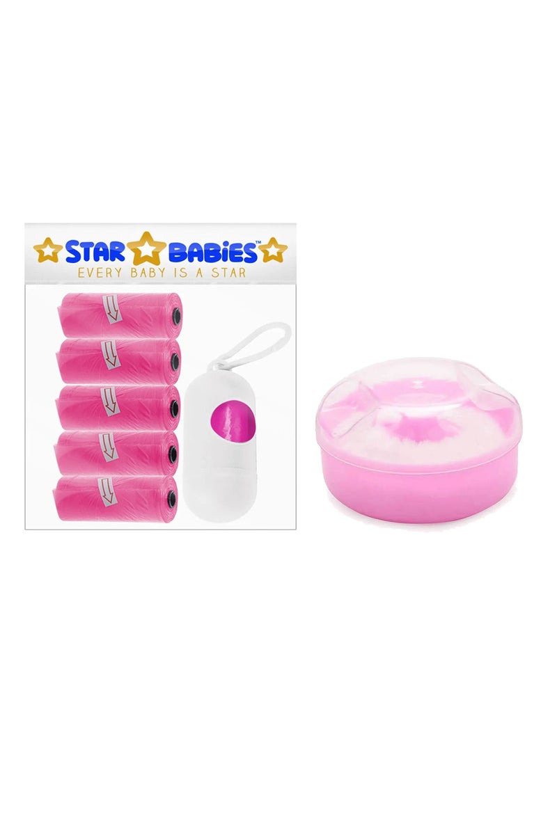Star Babies - Powder Puff & Disposable Scented Bag 5pcs w/ Dispenser - Pink - Image 1