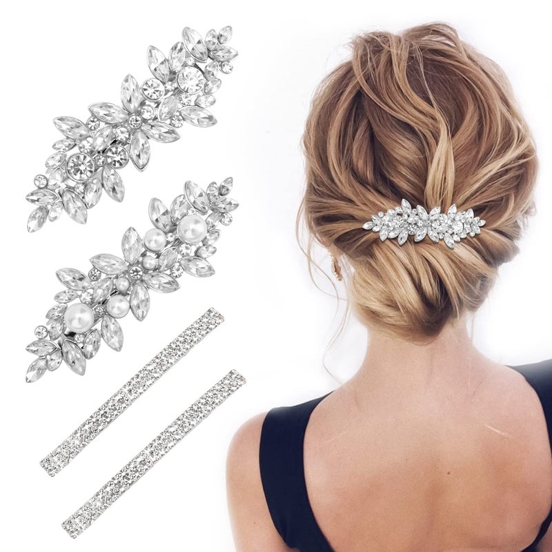 Deoot Hair Barrettes 4 Pcs Rhinestone Hair Clips for Women  Hair Clip Barrettes with Rhinestones Crystal  Metal Alloy Flower Hairpins for Women  Hair Accessories for Wedding Party Everyday