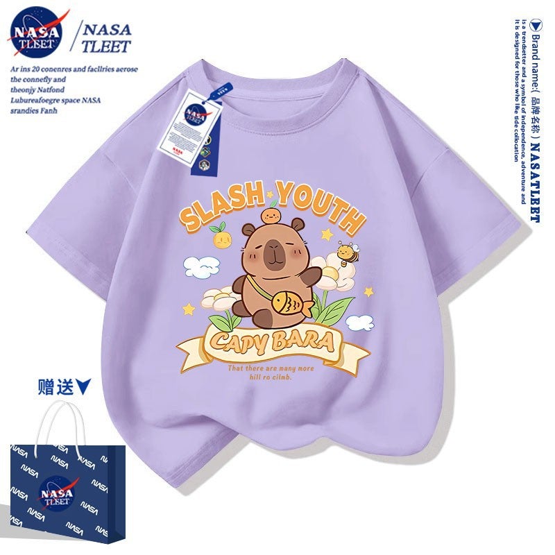 Nasa Co-Brand New Cartoon Animation Kappi Bala Simple Top Summer Men'S And Women'S Children'S Wear All-Match Pure Cotton Short Sleeve - Image 1