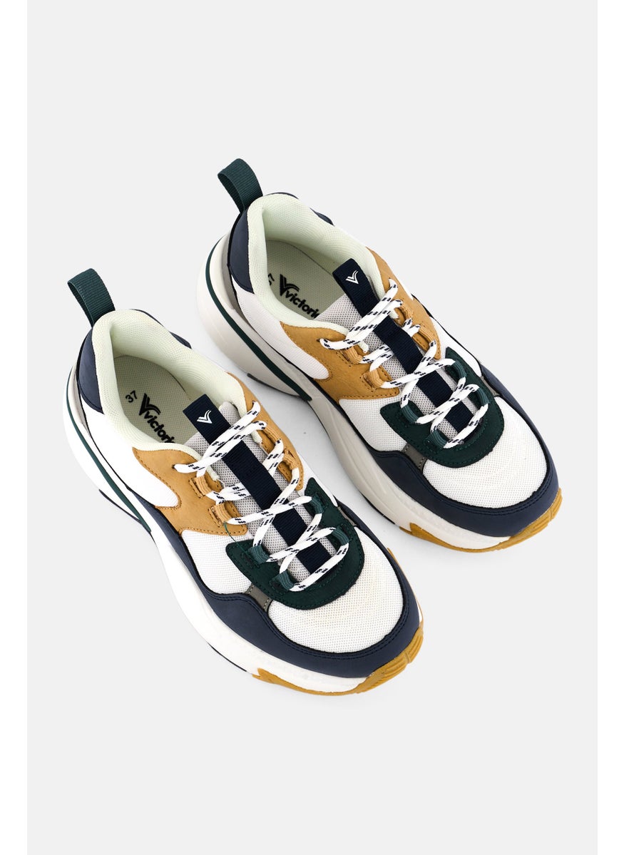 Victoria - Women Brand Logo Lace Up Casual Shoes, White Combo - Image 1
