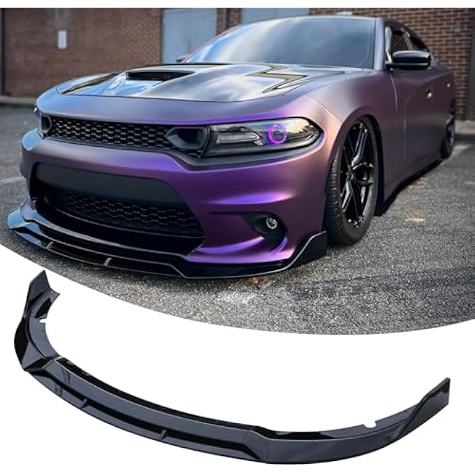 WildWell Front Bumper Lip for 2015-2024 Dodge Charger SRT Rock Style, Front Lip Spiltter Air Chin Body Kit Non-Widebody Glossy Black - Image 1