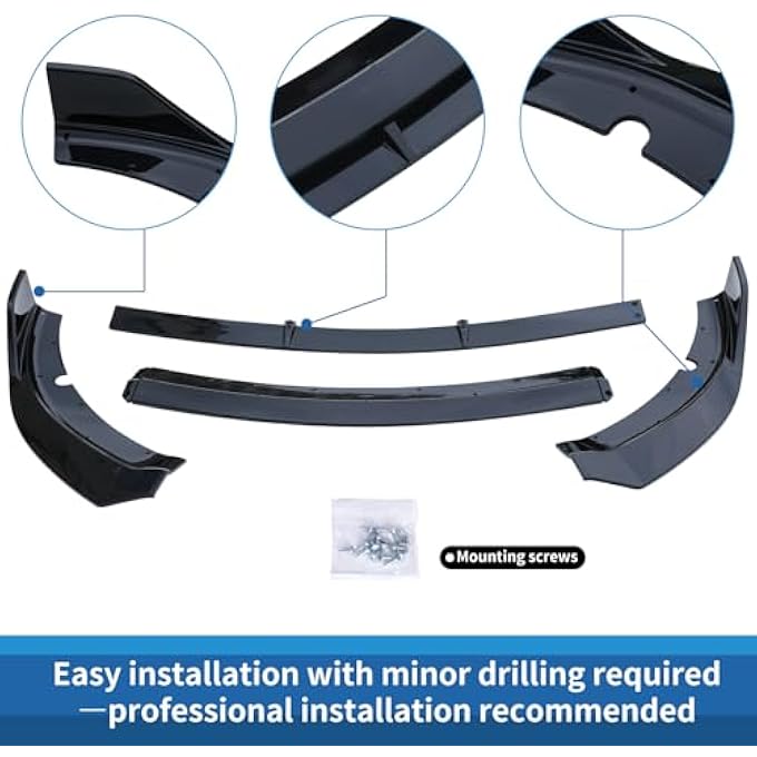 WildWell Front Bumper Lip for 2015-2024 Dodge Charger SRT Rock Style, Front Lip Spiltter Air Chin Body Kit Non-Widebody Glossy Black - Image 3