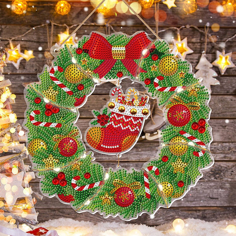 Handmade Cartoon Diamond Painting Christmas Ornament – 30X30cm LED Light Decoration - Image 3