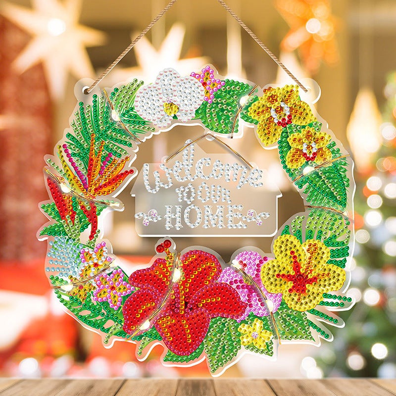Handmade Cartoon Diamond Painting Christmas Ornament – 30X30cm LED Light Decoration - Image 4