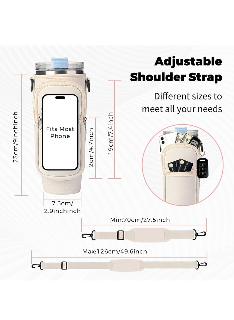 Water Bottle Carrier Bag for Stanley 40oz Tumbler, Holder with Pouch and Adjustable Strap, Sleeve Accessories Pocket Cup (Pink)  - Image 4