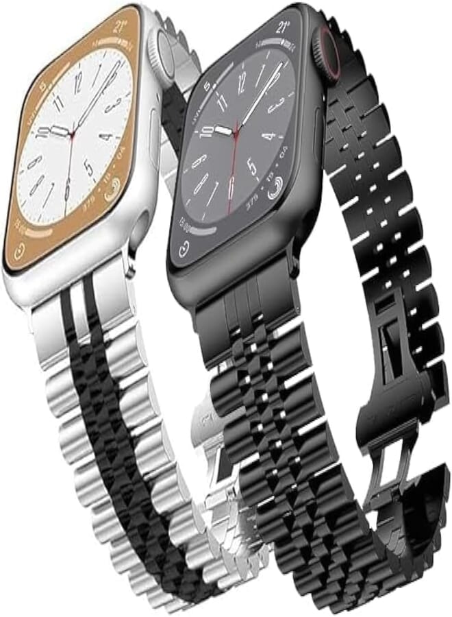 Next Next Store 2 Pack Stainless Steel Metal Watch Band for iWatch Bands for Men Women, Stainless Steel Metal Watch Band for iWatch Series 1/2/3/4/5/6/7/8/9/Ultra/Ultra2 42mm/44mm/45mm/49mm (2)