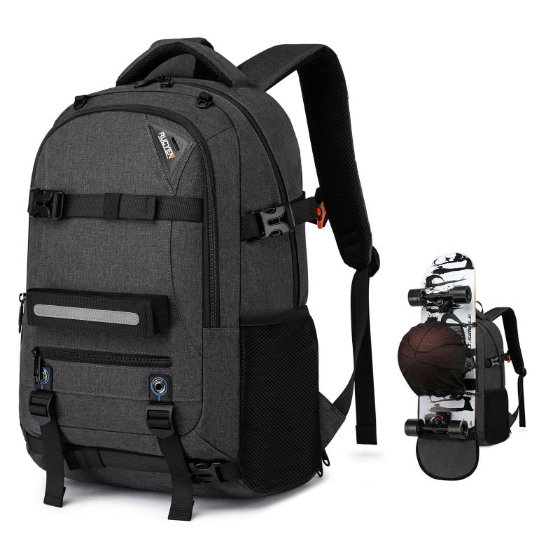 RUCYEN Skateboard Backpack Laptop Backpack Hidden Mesh and AntiTheft Pockets Waterproof Fabric Fits up to 156 Inch Laptop for Business Travel Men WomenDark Grey - Image 2