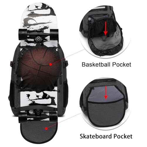 RUCYEN Skateboard Backpack Laptop Backpack Hidden Mesh and AntiTheft Pockets Waterproof Fabric Fits up to 156 Inch Laptop for Business Travel Men WomenDark Grey - Image 3