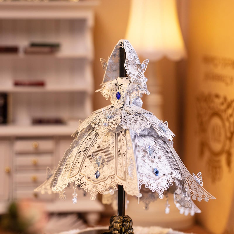 MU 3D Metal Puzzles for Adults Building Flowery Wedding Dress, Miniature Metal Model Kits Assembling, Birthday Bridal Gift DIY Toys Wedding Decoration Desk Decor Confidante Girlfriend Presents - Image 4