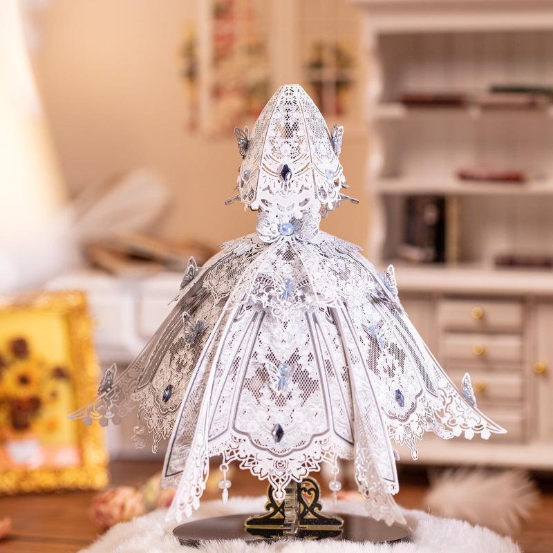 MU 3D Metal Puzzles for Adults Building Flowery Wedding Dress, Miniature Metal Model Kits Assembling, Birthday Bridal Gift DIY Toys Wedding Decoration Desk Decor Confidante Girlfriend Presents - Image 5