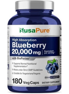 NusaPure Blueberry Concentrate 20,000Mg - 180 Veggie Powder Caps (Extract 30:1, 100% Vegetarian, Non-Gmo)  - Image 1