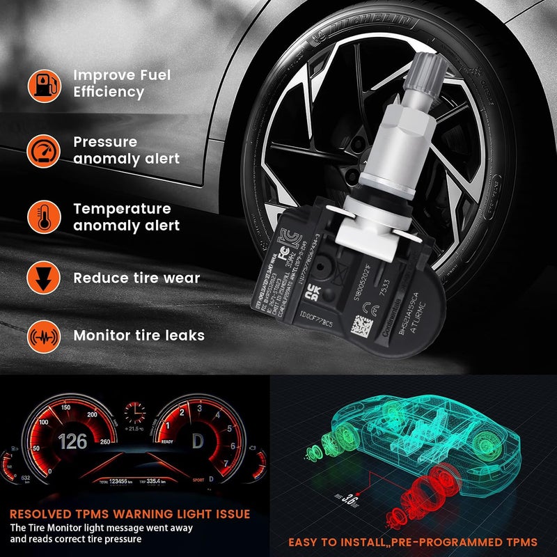 مجموعة من 1 مستشعر TPMS لمراقبة ضغط الإطارات 315MHz متوافق مع Range Rover LR2 LR4 Range Rover Sport Discovery LR3 Jaguar XF بديل لـ # BH521A159CA - Image 3