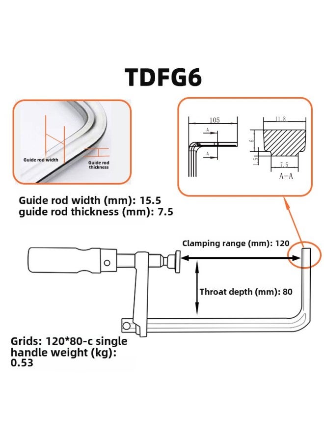 Tian Dasheng Work Woodworking Track Clamp Multi-functional Fixed G-clamp Pressed Tooth Quick F-clamp Hardware Tools-Specification Model:TDFG6 Wooden Handle Groove F Clamp 120 * 80-C (guide Rod 15.5*7.5)  - Image 1