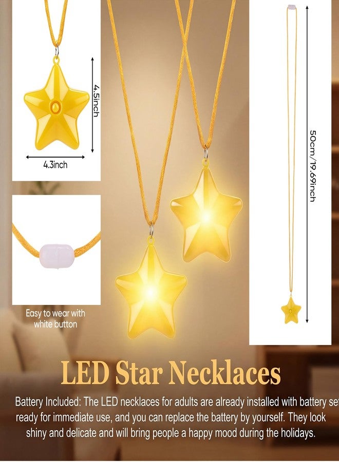 Yinkin July 4th Light Up Necklaces Flashing Star Bead Necklaces Glow In The Dark Party Supplies for Independence Day Weddings Valentines Mardi Gras Halloween Christmas(Star,Yellow,30) - Image 2