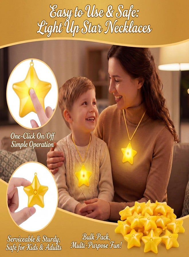 Yinkin July 4th Light Up Necklaces Flashing Star Bead Necklaces Glow In The Dark Party Supplies for Independence Day Weddings Valentines Mardi Gras Halloween Christmas(Star,Yellow,30) - Image 4