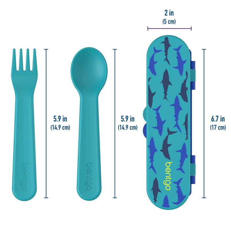Bentgo Kids Utensil Set - Reusable Plastic Fork, Spoon & Storage Case - BPA-Free Materials, Easy-Grip Handles, Dishwasher Safe - Ideal for School Lunch, Travel, & Outdoors (Shark) - Image 5