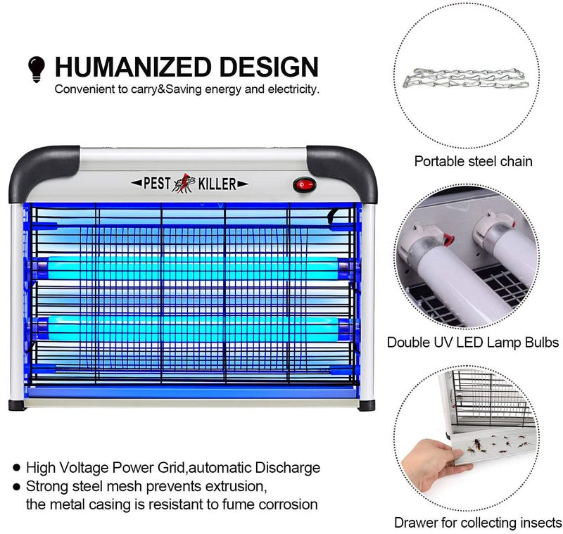 Micnaron Fly Trap Indoor Bug Zapper, 2800V Powerful Flying Insect Mosquito Killer w/ 20W Blue Light Attract, Plug-in Pest Control Machine for Moth, Fruit Fly, Fungus Gnat, Garage Bug Catcher - Image 3