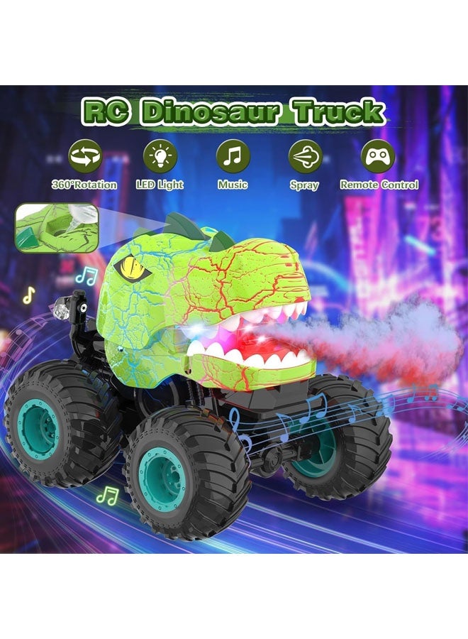 L&E Monster Truck Toys - Remote Control Monster Truck with Spray & Light, Dinosaur Toys for Kids 5-7, 1:20 Scale 2.4 GHz RC Truck, 360° Spins Car for Boys 4-7, Kids Christmas Birthday Gifts - Image 3