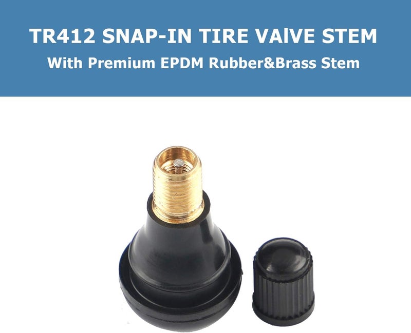 EZISOE 50 Pcs TR412 Black in Standard Length Stem Snap Rubber Valve Stems,TR412 tire Valve stem for Off-Road Trucks ATV,SUVs,RVs with Tubeless 0.453in 11.5mm Rim Holes on Vehicles - Image 3
