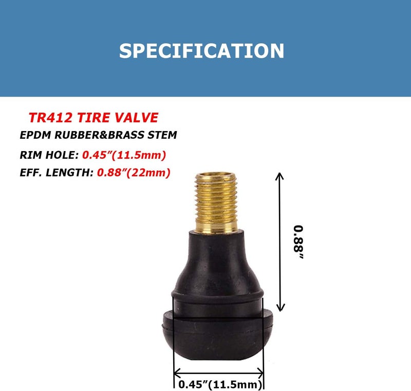 EZISOE 50 Pcs TR412 Black in Standard Length Stem Snap Rubber Valve Stems,TR412 tire Valve stem for Off-Road Trucks ATV,SUVs,RVs with Tubeless 0.453in 11.5mm Rim Holes on Vehicles - Image 5