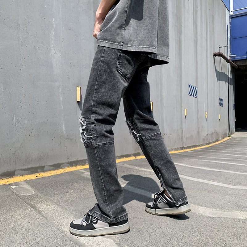 Straight-Leg Jeans for Men 2025 Spring and Autumn Hong Kong Style Trendy Brand Bf Loose Zipper Split Wide-Leg Floor-Length Pants - Image 4