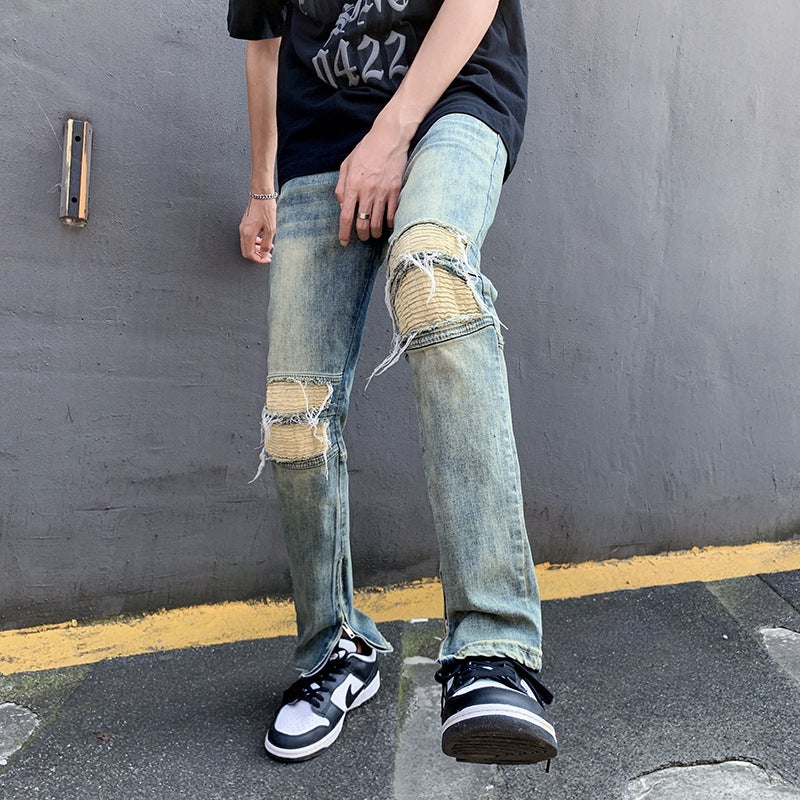 Straight-Leg Jeans for Men 2025 Spring and Autumn Hong Kong Style Trendy Brand Bf Loose Zipper Split Wide-Leg Floor-Length Pants - Image 5