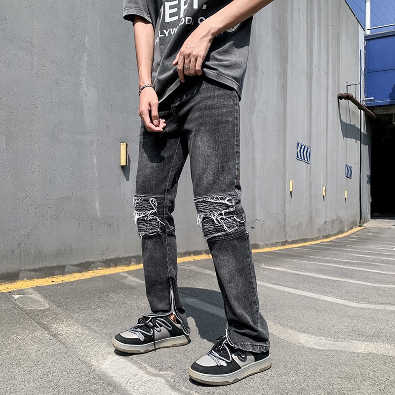 Straight-Leg Jeans for Men 2025 Spring and Autumn Hong Kong Style Trendy Brand Bf Loose Zipper Split Wide-Leg Floor-Length Pants - Image 2