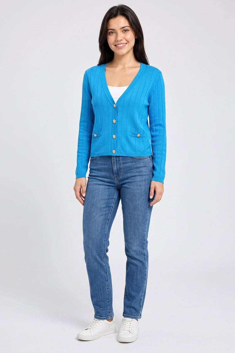Walter Baker Women Long Sleeve Knitted Cardigan, Blue - Image 2