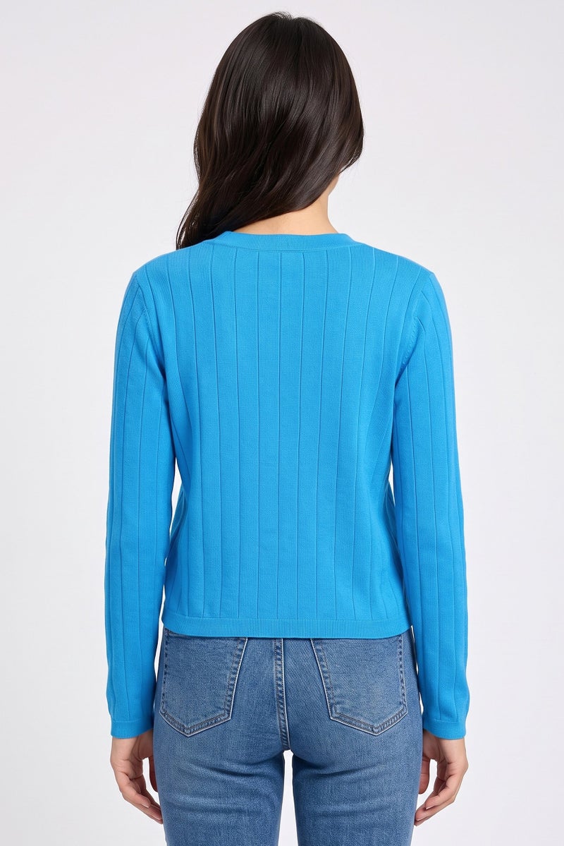 Walter Baker Women Long Sleeve Knitted Cardigan, Blue - Image 4