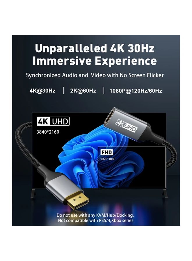 مهايئ Displayport إلى HDTV بدقة 4K UHD أحادي الاتجاه من DP 1.2 إلى HDTV 1.4 مطلي بالذهب ذكر إلى أنثى مدعوم بتوصيلة USB لون رمادي - Image 3