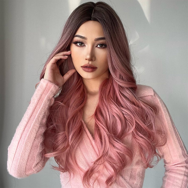Front Lace Wig: 22 Inch Pink Curly Synthetic Hair - Soft Tangle-Free Shedding-Resistant Wig for Daily Wear Cosplay Party - Image 5