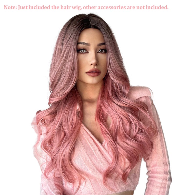 Front Lace Wig: 22 Inch Pink Curly Synthetic Hair - Soft Tangle-Free Shedding-Resistant Wig for Daily Wear Cosplay Party - Image 3
