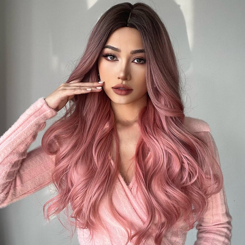 Front Lace Wig: 22 Inch Pink Curly Synthetic Hair - Soft Tangle-Free Shedding-Resistant Wig for Daily Wear Cosplay Party - Image 4