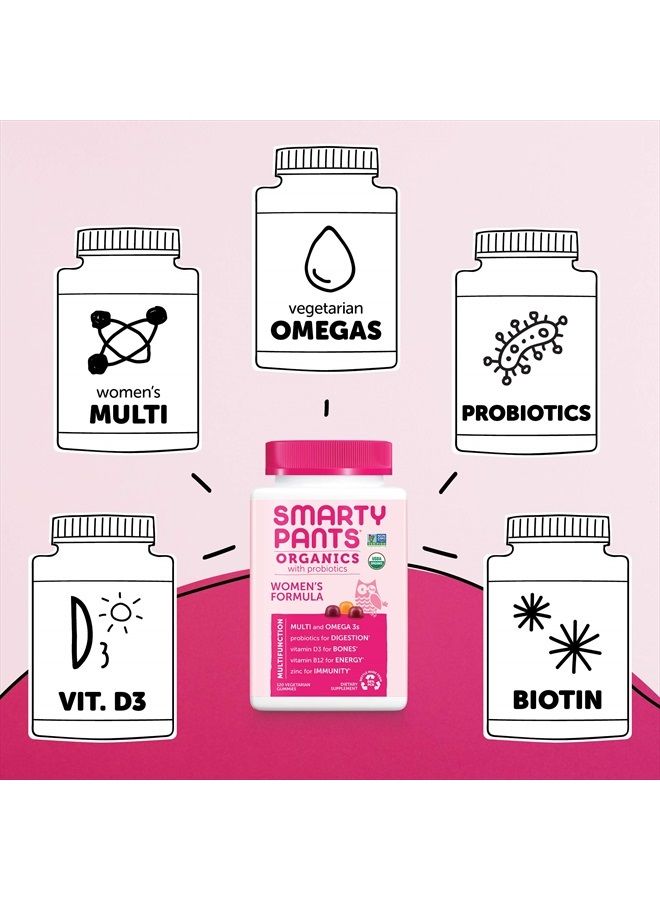 SmartyPants Organic Womens Multivitamin, Daily Gummy Biotin, Probiotics, Vitamin C, D3, B12, Omega 3, And Zinc for Immune Support, Energy, Hair Skin & Nails - 120 Gummies, 30 Day Supply - Image 3