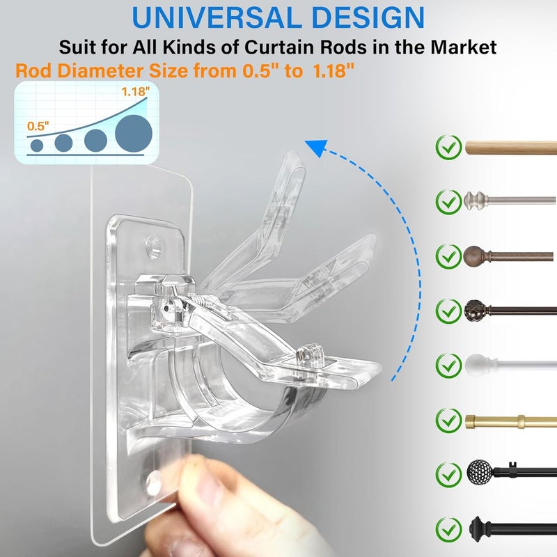 Antimbee 6-Pack No Drill Needed Curtain Rod Holders Brackets, Self Adhesive Rod Holder Hooks, Multipurpose Nail Free Stick on Curtain Rod Hooks - Image 2