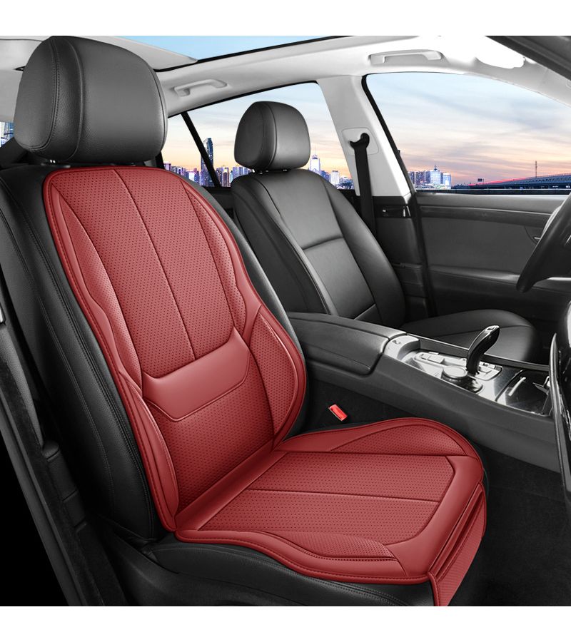 Wine White Ergonomic Car Seat Cushion Perforated PU Leather Embroidery Design - Image 4