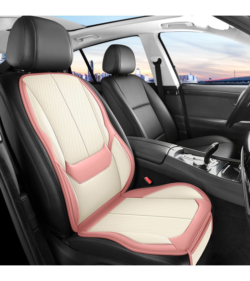 Wine White Ergonomic Car Seat Cushion Perforated PU Leather Embroidery Design - Image 1
