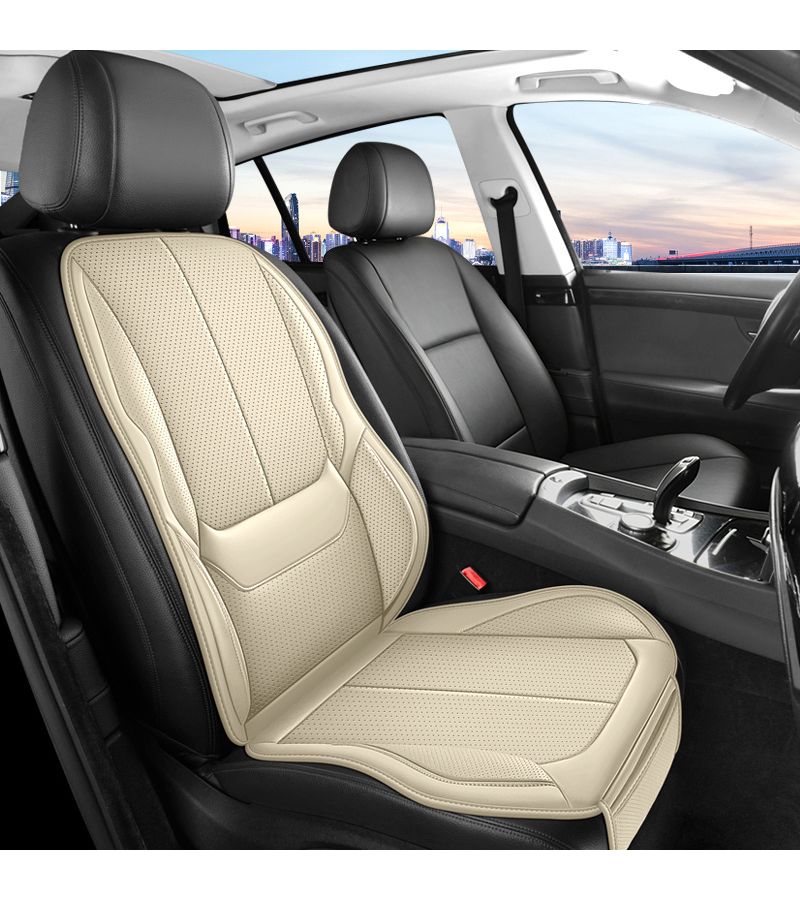 Wine White Ergonomic Car Seat Cushion Perforated PU Leather Embroidery Design - Image 5